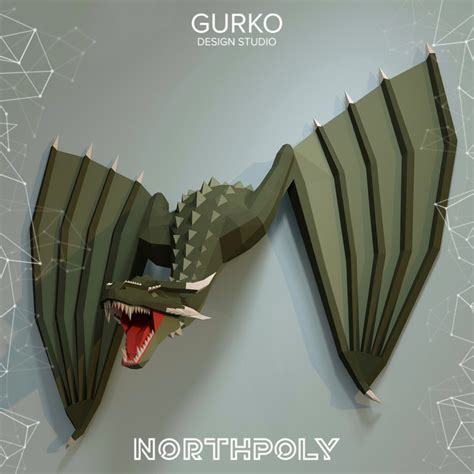 Papercraft Dragon Crawling Out Of The Wall Gurko Studio Etsy