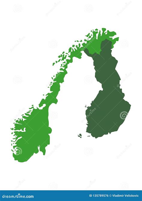 Norway And Finland Maps European Scandinavian Countries Stock Vector