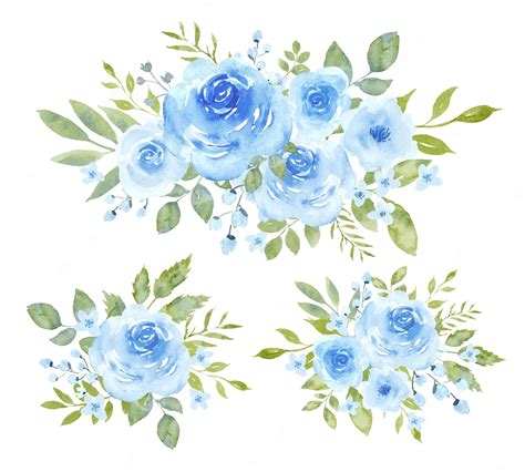 Premium Vector Blue Watercolor Bouquets Vector Illustrations