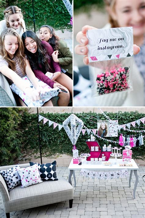 pink and black geometric 14th birthday party hostess with the mostess®
