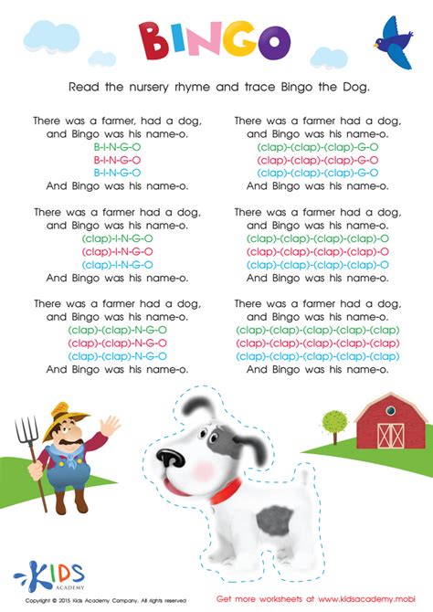 The Bingo Song Worksheet Free Nursery Rhymes Printable For Kids