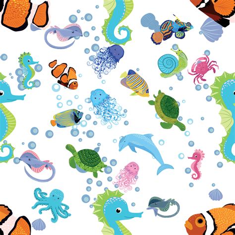 Marine Life Fish Animals Bright Seamless Pattern Sea Travel