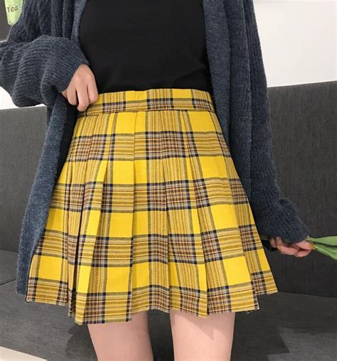 Women Girl Yellow Pleated Plaid Skirt Plus Size School Style Yellow Skirt Outfit Midi Skirt