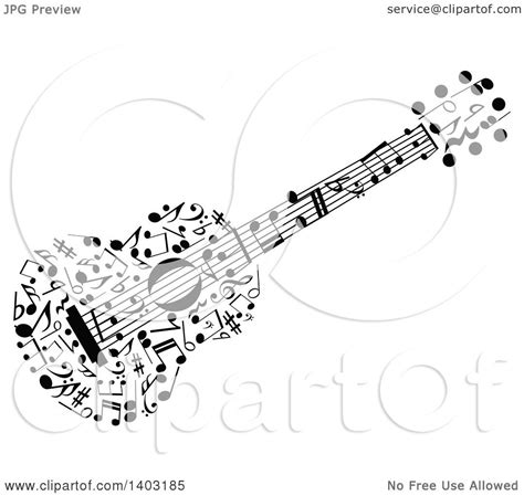 Clipart Of A Black And White Guitar Made Of Music Notes