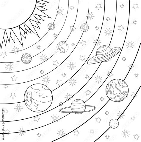 Sistema Solar Con Planetas Dibujo Para Colorear Stock Illustration