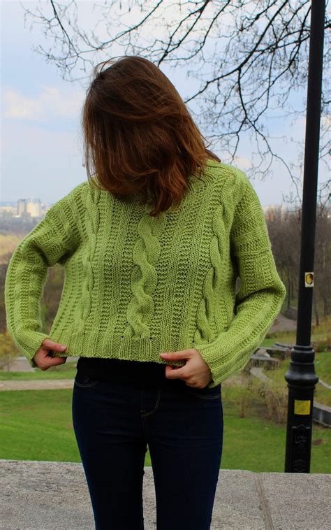 Oversized Chunky Turtleneck Cable Knit Cropped Sweater Slouchy Etsy