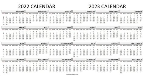 2022 And 2023 Academic Calendar Template