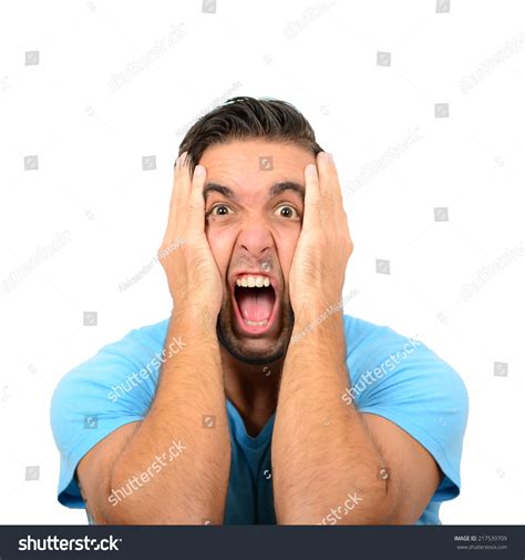 Portrait Angry Man Screaming Pulling Hair Stock Photo 217539709