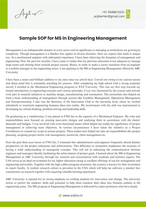 Sop For Engineering Management Format And Sample Pdf 2024