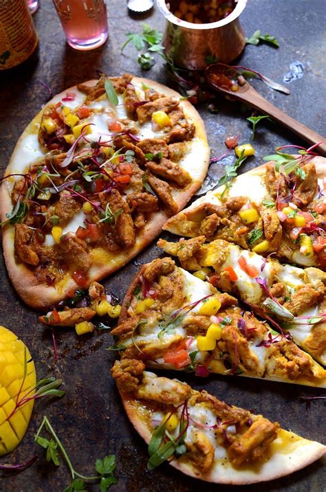 Chicken Korma Naan Bread Pizza With Mango And Tomato Salsa