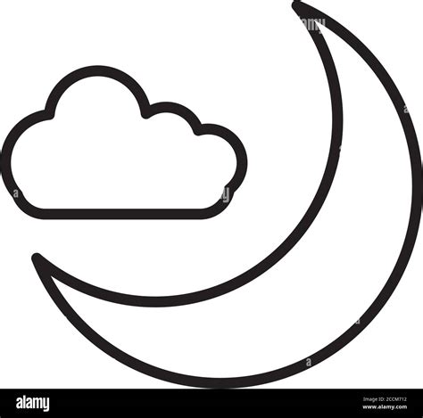 Night Moon Clouds Sky Cartoon Linear Icon Design Vector Illustration