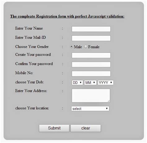 Registration Form In Html With Javascript Validation With Source Code Hot Sex Picture