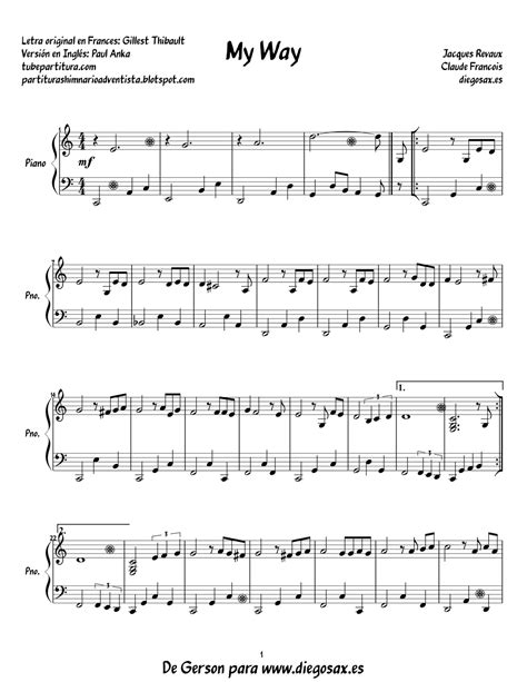 My Way Partitura Para Piano Fácil Partitura De A Mi Manera Para Piano