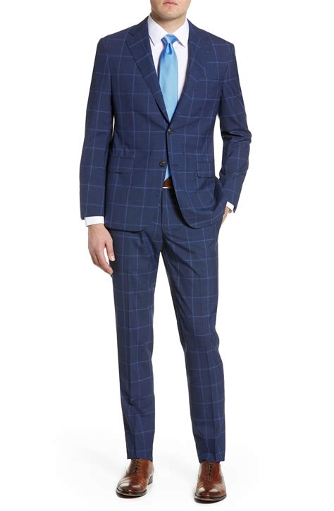 Shop for men's suits at nordstrom.com. Hickey Freeman Classic Fit Windowpane Wool Suit in Navy ...