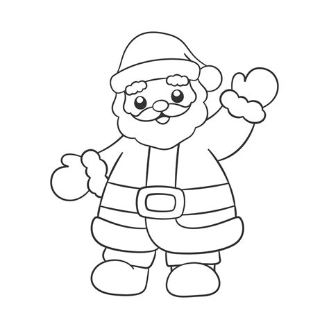 Cute Happy Santa Claus Waving Cartoon Outline Doodle Illustration