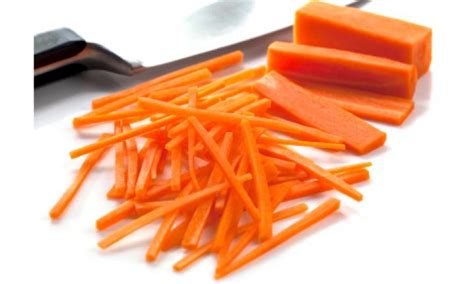 Place cut side of carrot down so it doesn't roll when cutting. Steamed and julienned carrot sticks - Kidspot