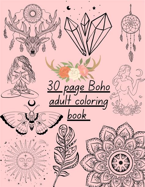 30 Page Boho Adult Coloring Book Adult Coloring Printable Etsy