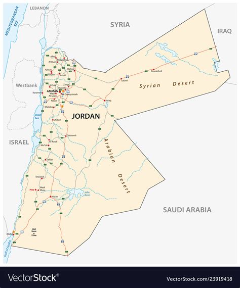Kingdom Of Jordan Road Map Royalty Free Vector Image