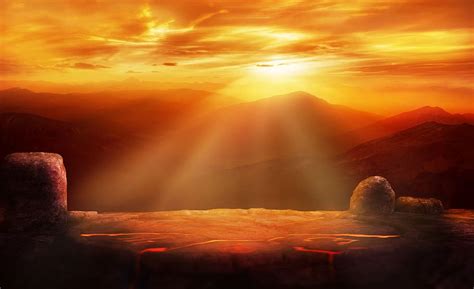 Hd Wallpaper Fantasy Mountains Altar Sunlight Background Image