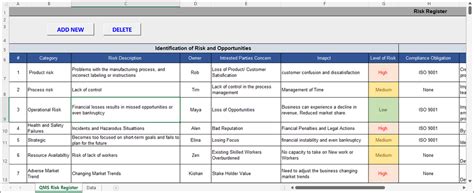 Qms 9001 Risk Register Template Iso Templates And Documents Download