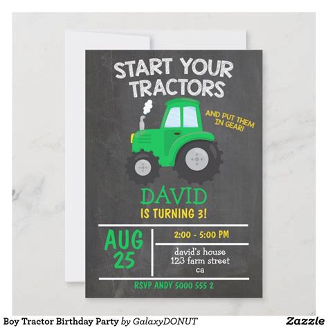 Boy Tractor Birthday Party Invitation In 2021 Tractor