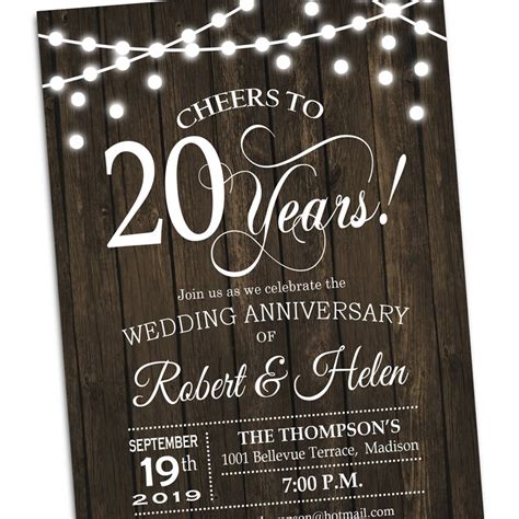 20th Wedding Anniversary Invitation Rustic Anniversary Wood Etsy
