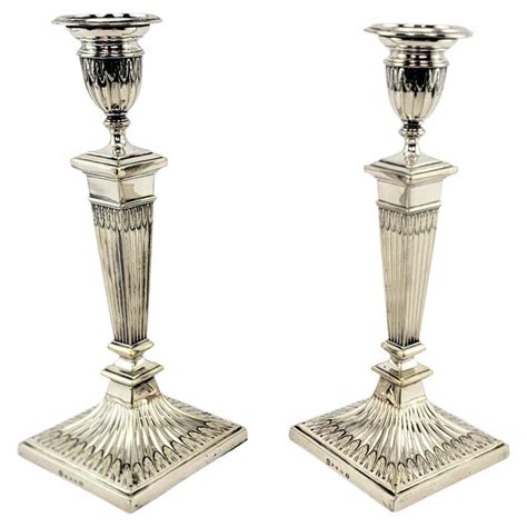 Pair Of Antique Silver Plated Converted Candlestick Lamps J Ehrlich