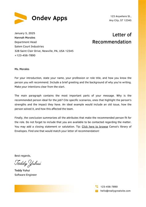 Letter Of Recommendation Template