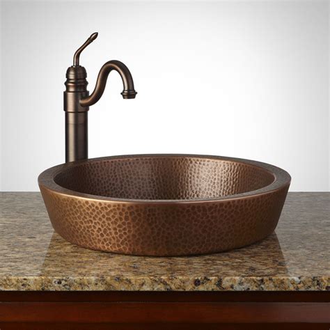 Semi Recessed Copper Sink Hammered Antique Copper Patina Copper Vessel Sinks Copper