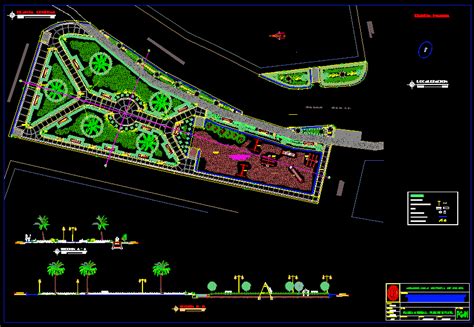 Proposal with different plants, a pond and a pergola also the details of the pergola and their cuts (1010.33 kb). Playground 2D DWG Design Block for AutoCAD • DesignsCAD