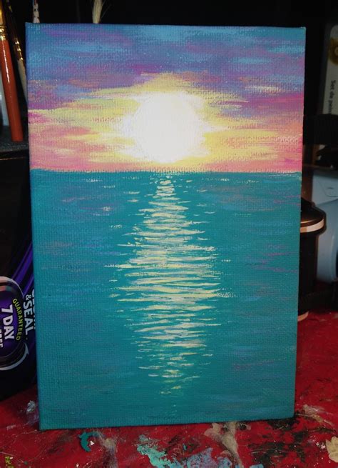 Colorful Sunset Over The Ocean Acrylic Painting Acrylicpainting
