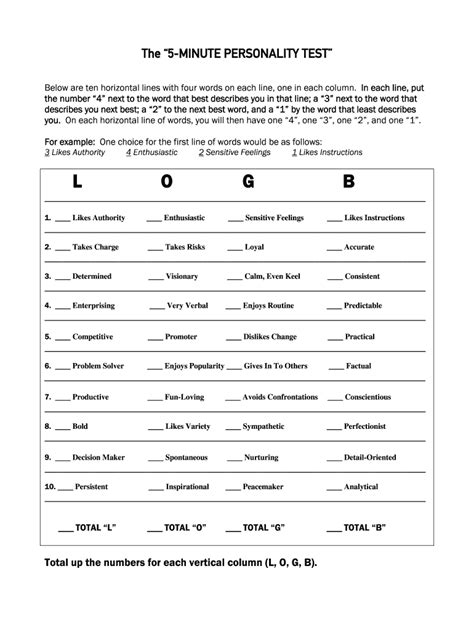 Free Printable Mbti Personality Test Quiz