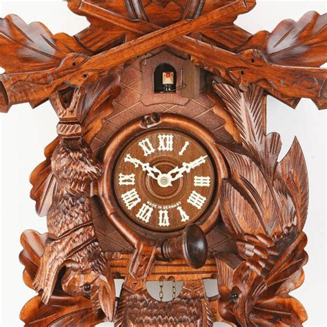 Carved 1 Day Hunting Style Cuckoo Clock With Stag Head Hanging Hare A