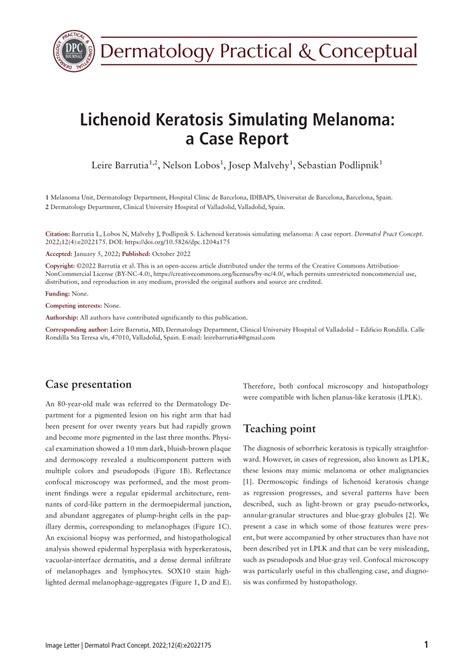 Pdf Lichenoid Keratosis Simulating Melanoma A Case Report