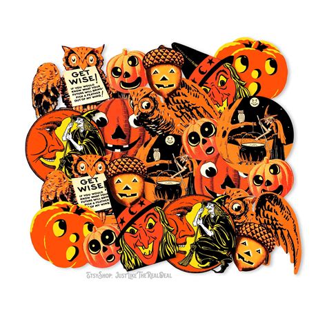 vintage pumpkins witches and owls halloween die cuts etsy