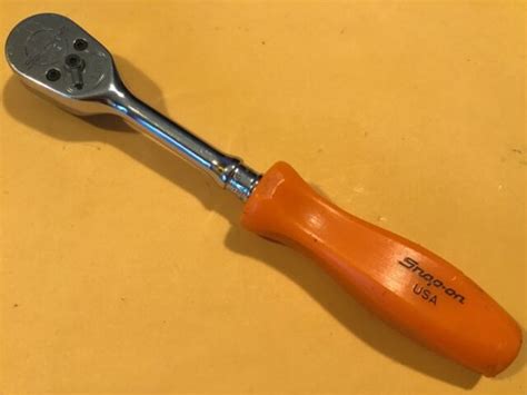 Snap On Tools Vintage Drive Ratchet Orange Hard Long Handle Tml