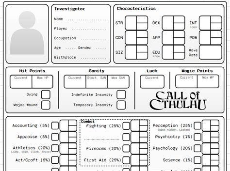 Call Of Cthulhu Simplified Character Sheet V1 Rcallofcthulhu