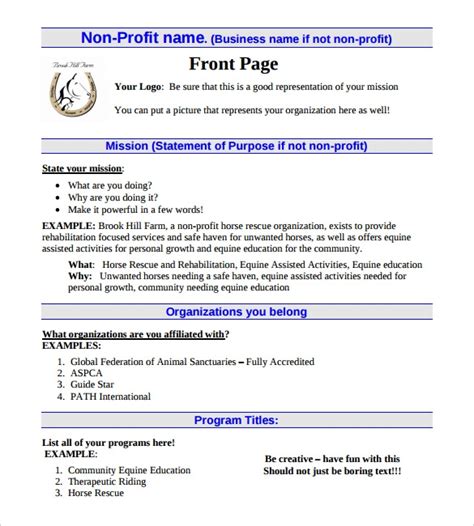 Pdf 399kba good farm business plan can highlight weaknesses published by the ministry of agriculture, food and rural affairs. Non Profit Business Plan Template - wanew.org