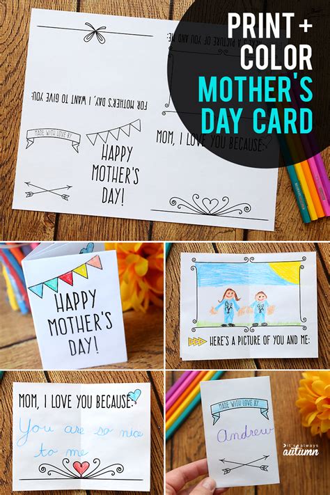 Mother's day cards to print. Adorable PRINT + COLOR Mother's Day card for kids - It's Always Autumn