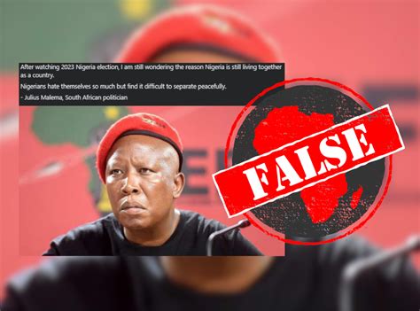 no evidence south african opposition leader julius malema called for nigeria s break up africa