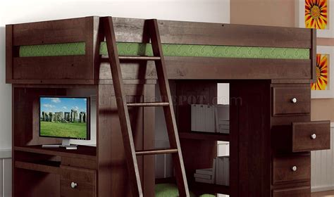 Espresso Finish Solid Pine Transitional Loft Bed w/Desk