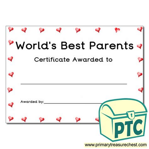 Parents Day Certificate Primary Treasure Chest