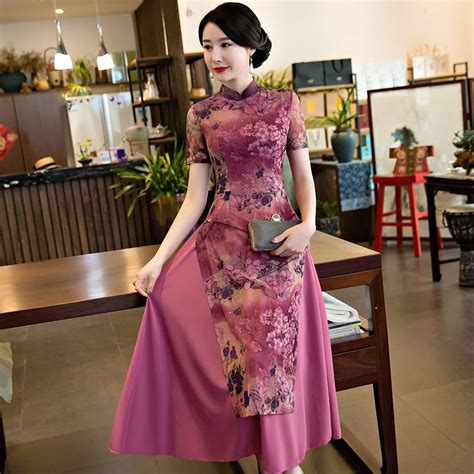 Aodai Elegant Velvet Chinese Womens Long Party Dress Chinese Women Velvet Dress Cheongsam Qipao