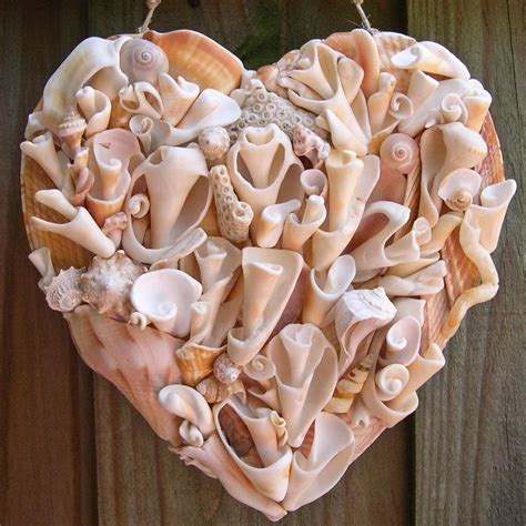 Seashell Hearts Shells Glued To A Heart Shaped Piece Of Wood Via