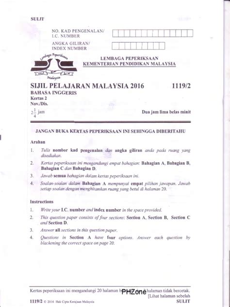 Thus, implementing the policy in 2016. Kertas Sebenar SPM 2016 Bahasa Inggeris 1119/2 | Eating ...