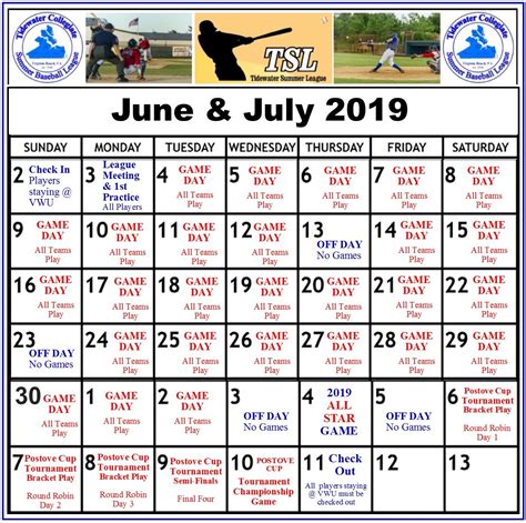 Summer 2019 Calendar New Alt Dd Tidewater Summer League