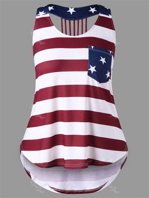 OFF Plus Size American Flag High Low Tank Top Rosegal