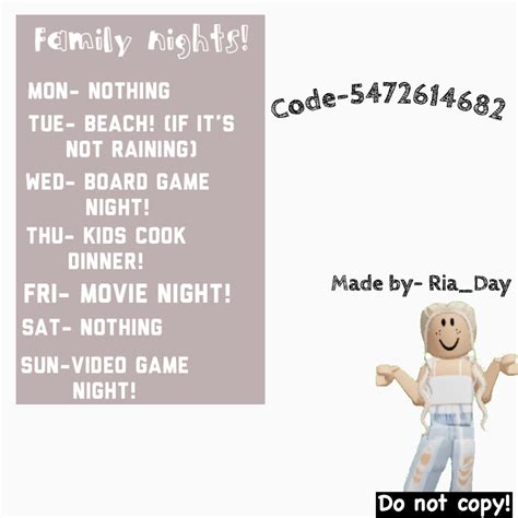 How to join builders club in roblox. Bloxburg/ roblox decal for family night schedule(do not ...