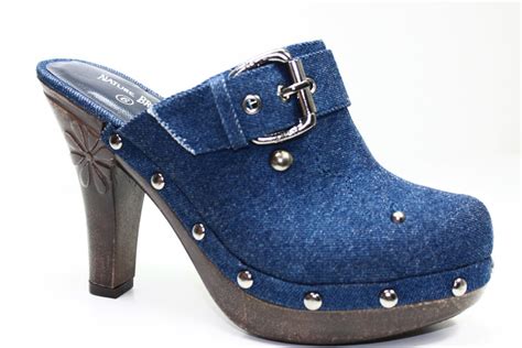 Sexy Clogs High Heel Mules Denim Navy Shoes All Sizes