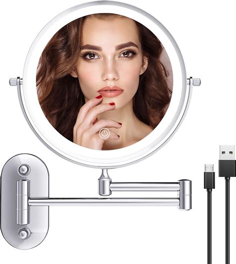 buy rechargeable lighted makeup mirror wall mounted 10x magnifying mirror for bathroom double